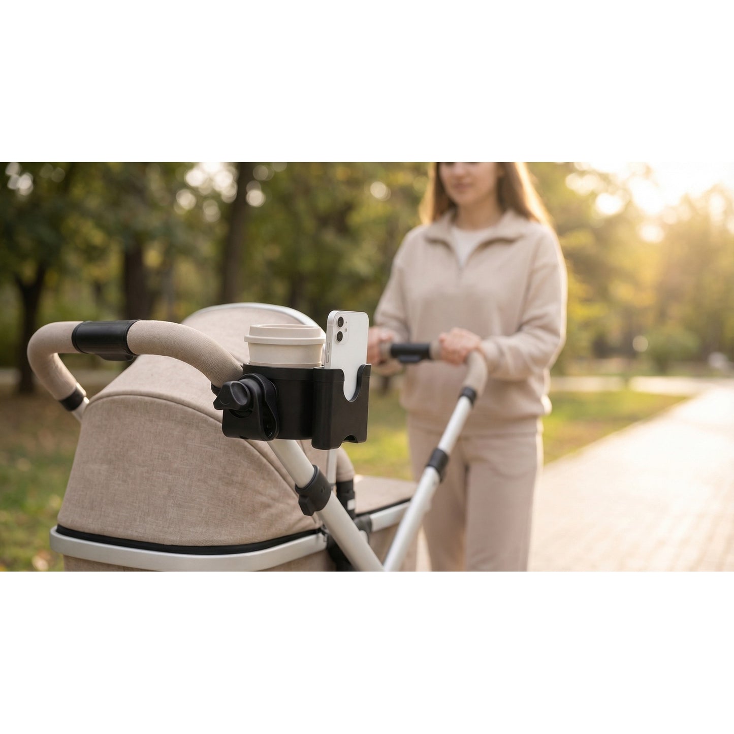 Babywagen Flaschen-/Kaffeebecher- und Handyhalter.